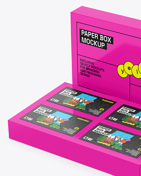 Glossy Paper Boxes With Four Boxes Mockup