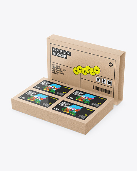 Kraft Box With Four Boxes Mockup