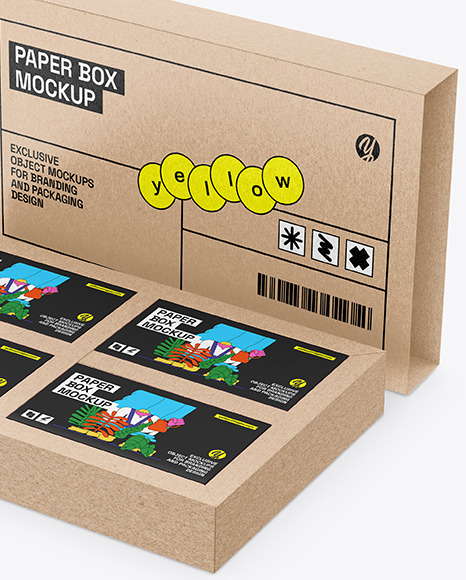 Kraft Box With Four Boxes Mockup