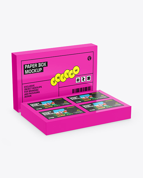 Glossy Paper Box With Four Boxes Mockup