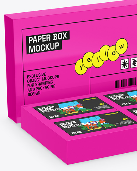 Glossy Paper Box With Four Boxes Mockup