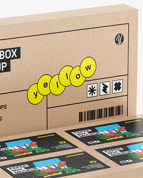 Kraft Box With Four Boxes Mockup