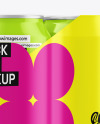 6 Glossy Cans Pack in Shrink Wrap Mockup