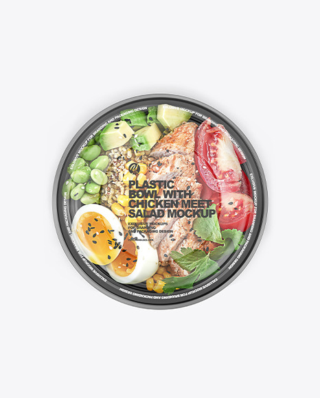 Plastic Bowl with Chicken Meet Salad Mockup