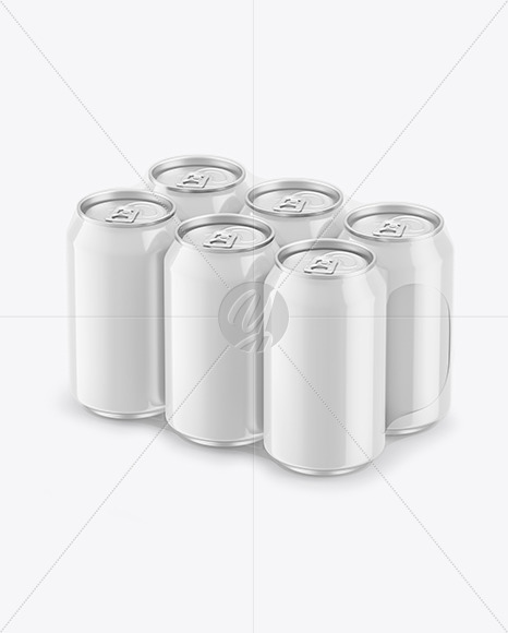 6 Glossy Cans Pack in Shrink Wrap Mockup