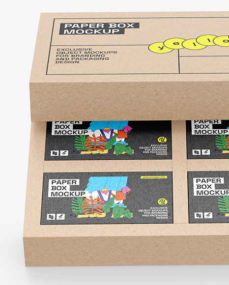 Kraft Box With Four Boxes Mockup