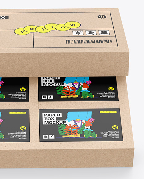 Kraft Box With Four Boxes Mockup