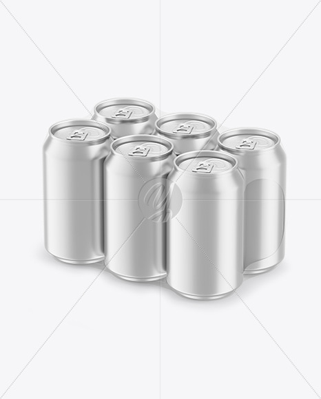 6 Metallic Cans Pack in Shrink Wrap Mockup