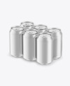 6 Metallic Cans Pack in Shrink Wrap Mockup