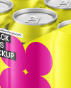 6 Metallic Cans Pack in Shrink Wrap Mockup
