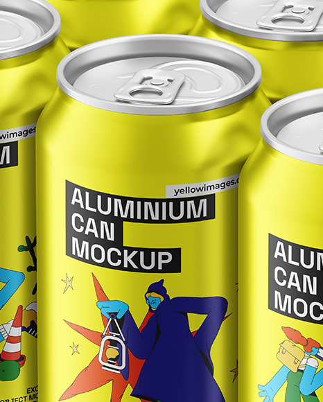 6 Metallic Cans Pack in Shrink Wrap Mockup