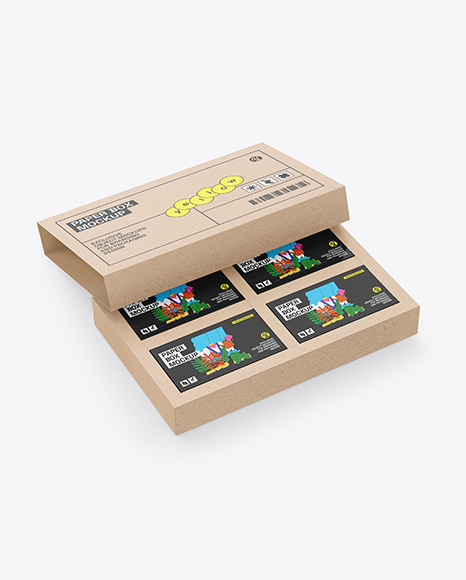 Kraft Box With Four Boxes Mockup