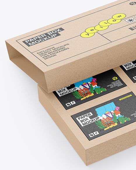 Kraft Box With Four Boxes Mockup