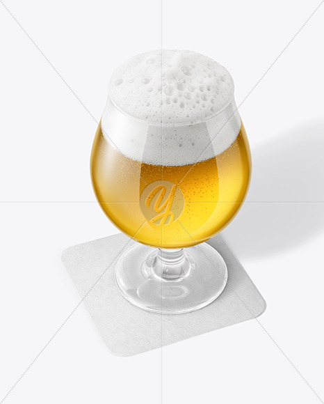 Tulip Glass With Pilsner Beer on a Coaster Mockup