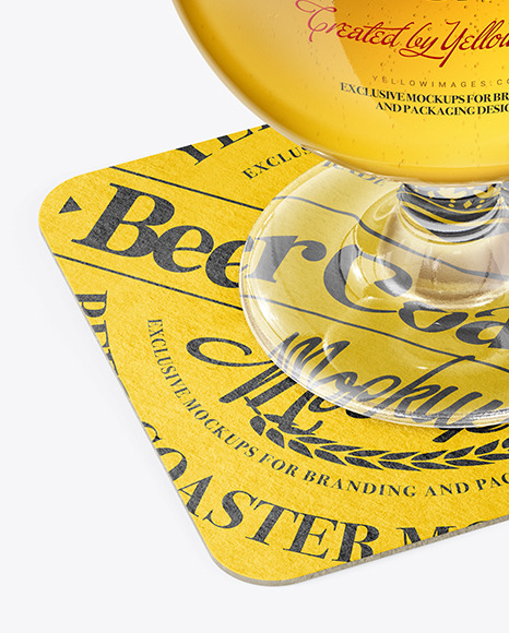 Tulip Glass With Pilsner Beer on a Coaster Mockup