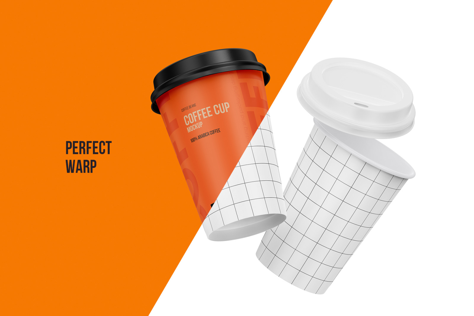 Two flying Coffee, Tea Cups mockup