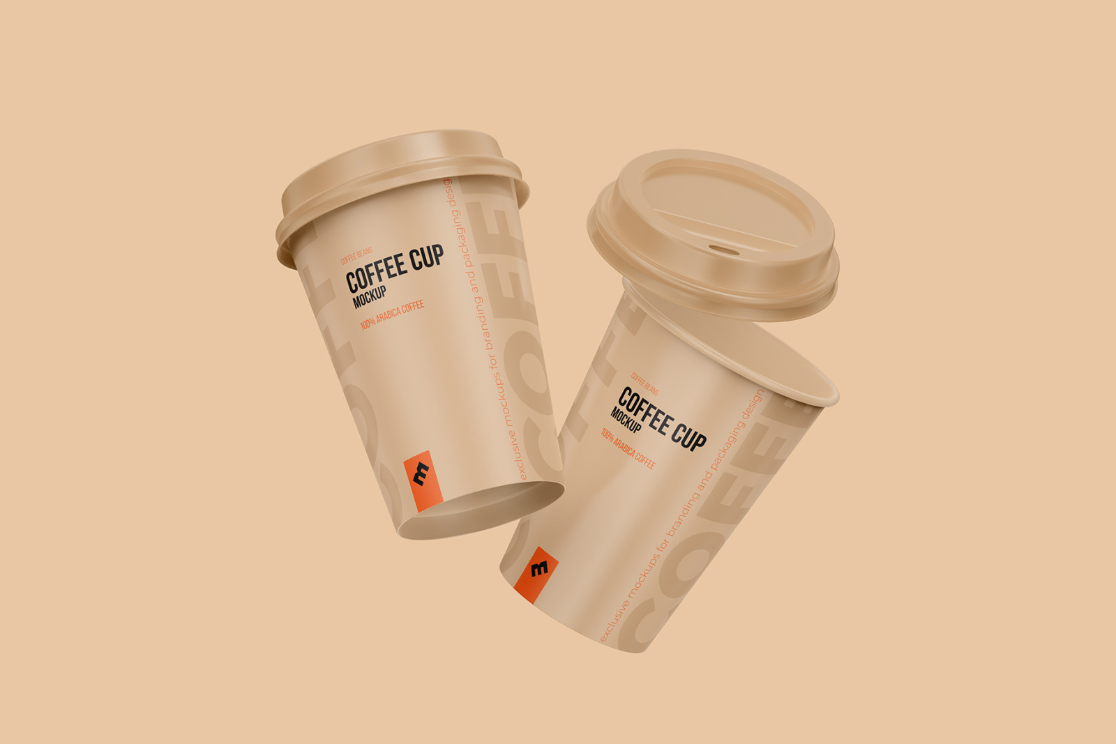 Two flying Coffee, Tea Cups mockup