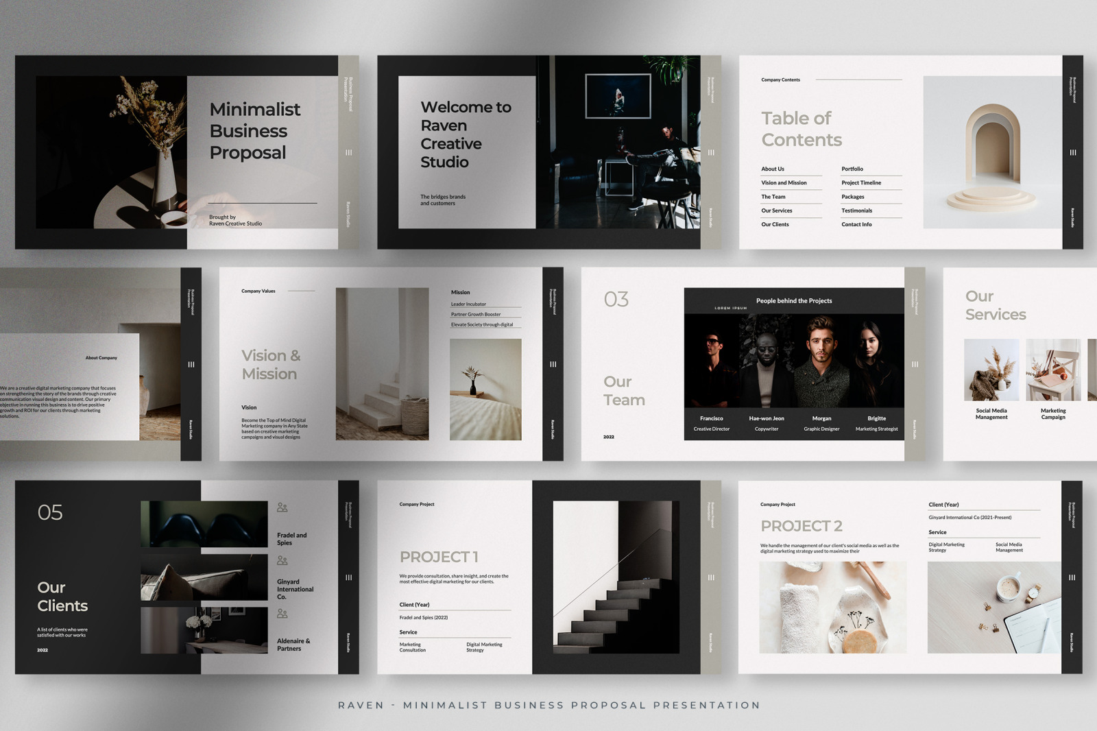 Raven – Stone Grey Minimalist Business Proposal Presentation Raven – Stone Grey Minimalist Business Proposal Presentation
