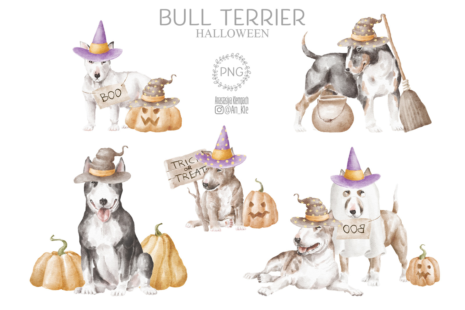 Bullterrier dogs and puppies clipart