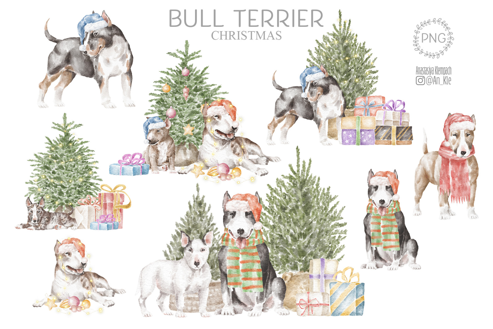 Bullterrier dogs and puppies clipart