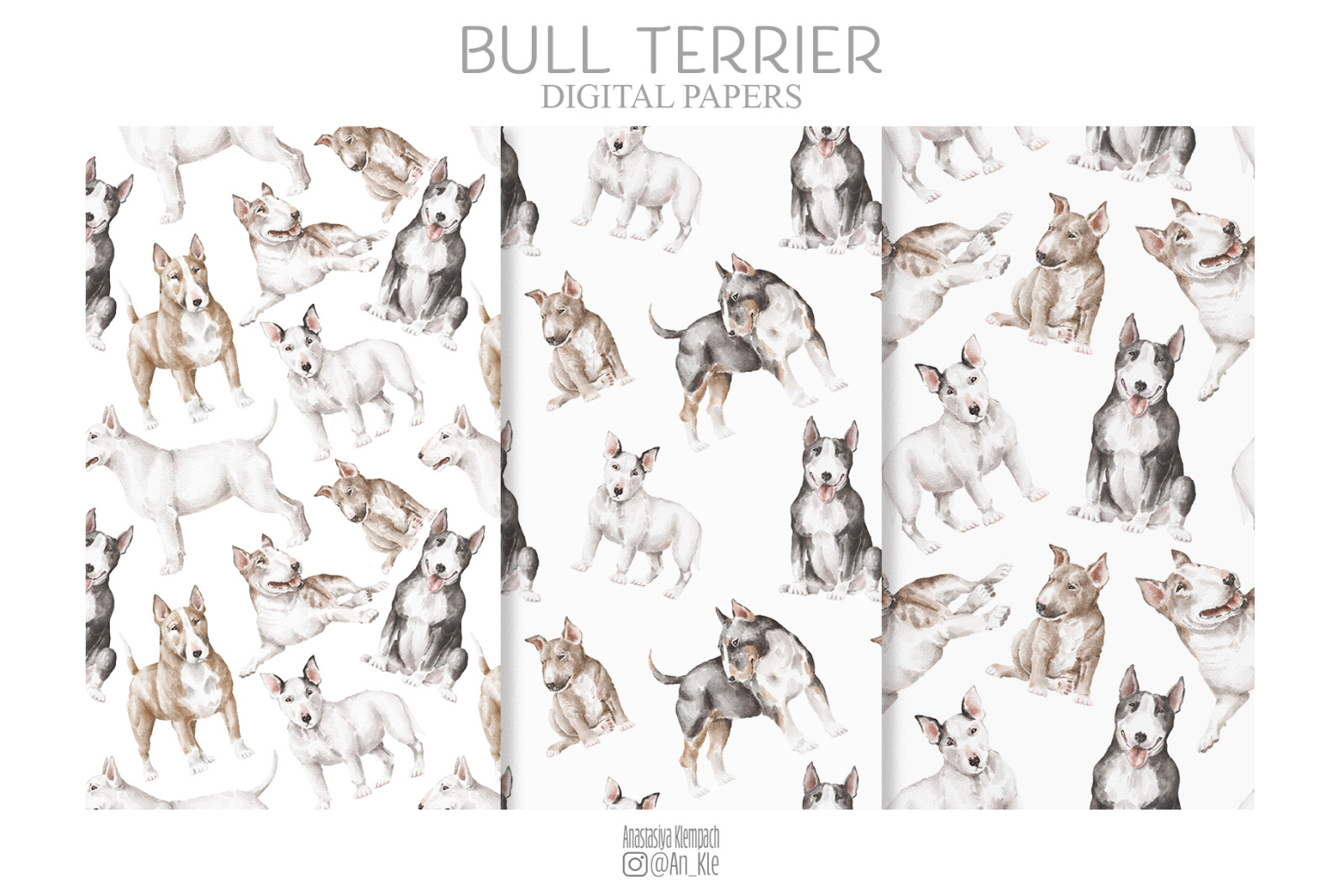 Bullterrier dogs and puppies clipart