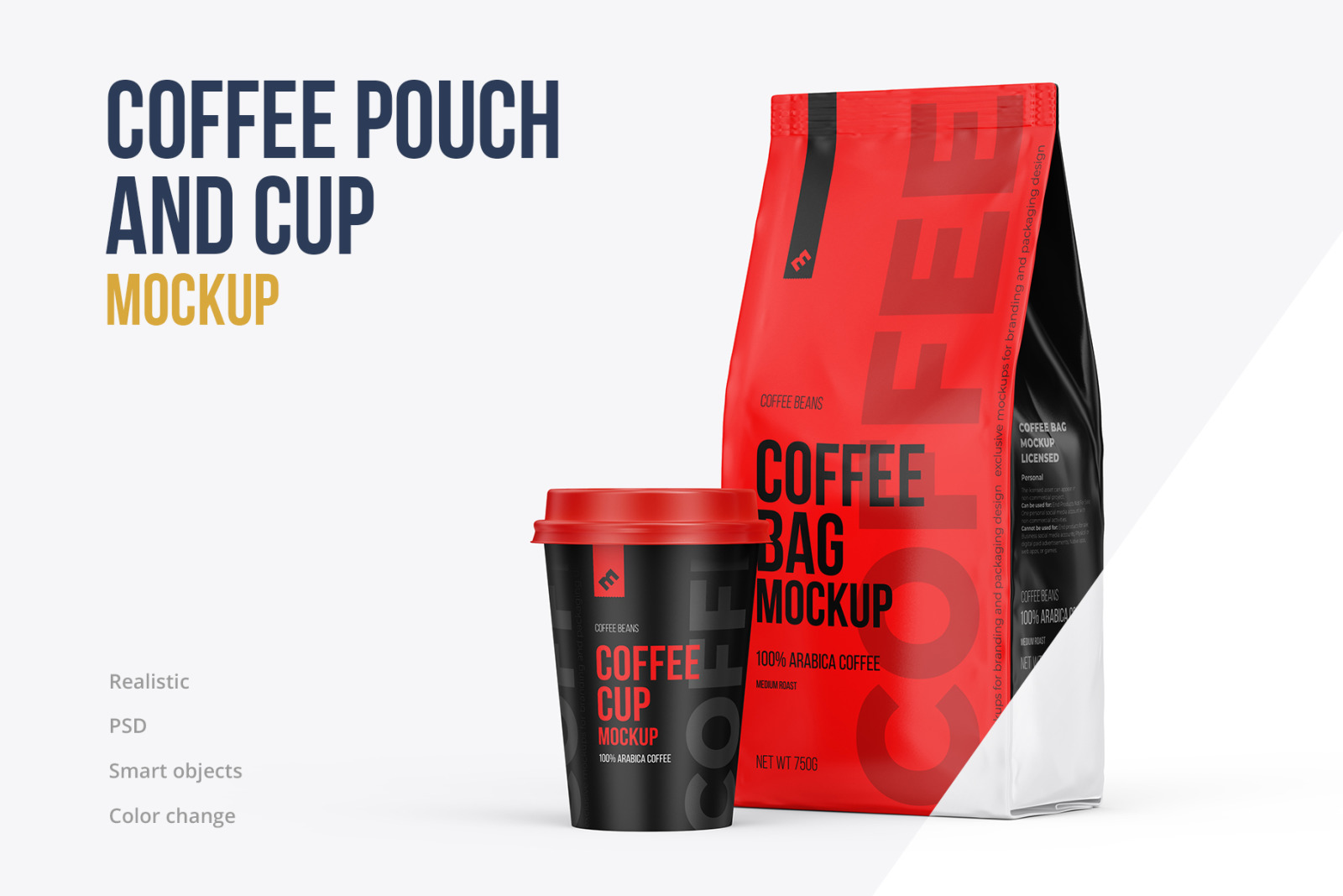 Coffee Pouch Half Side &amp; Cup Mockup