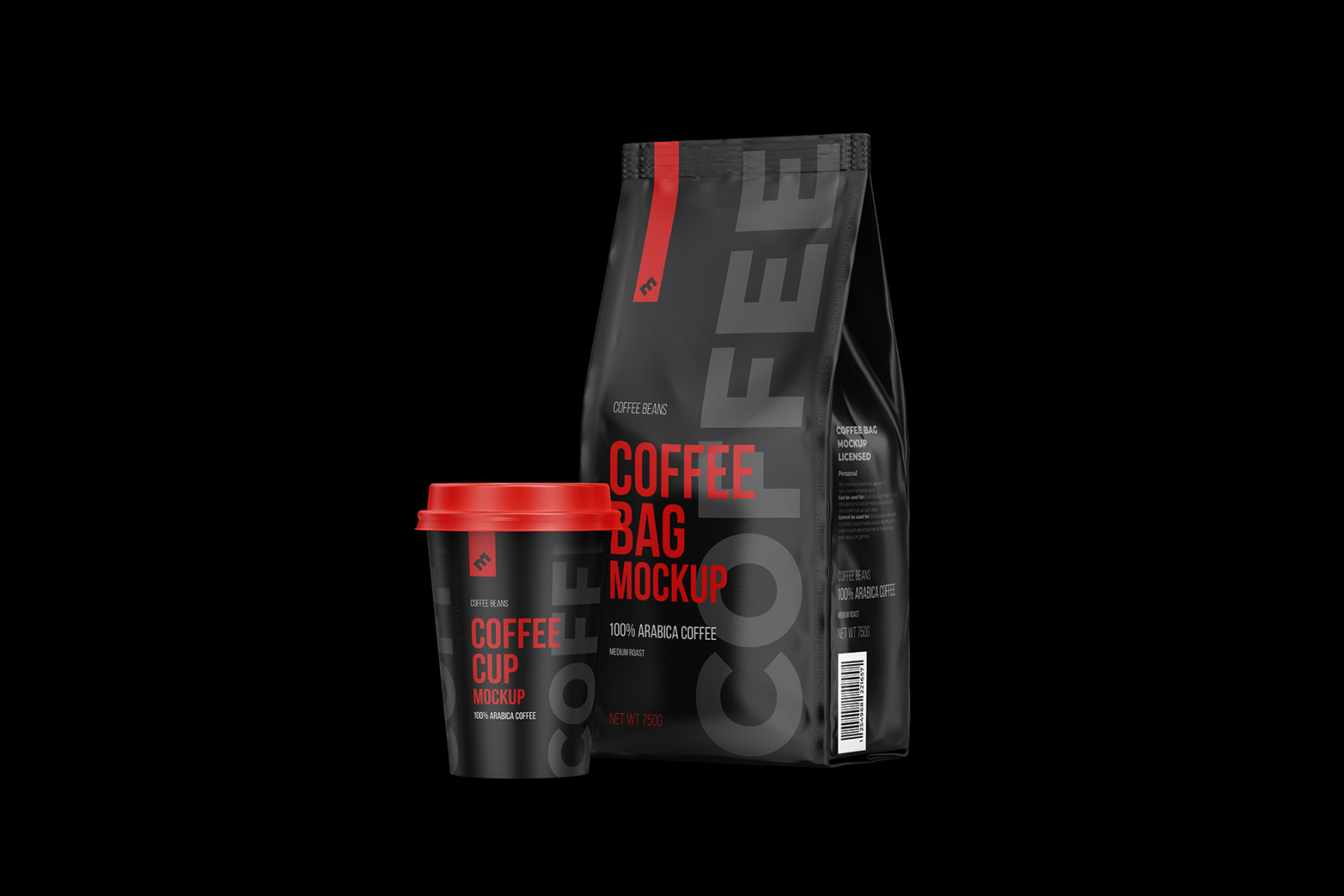 Coffee Pouch Half Side &amp; Cup Mockup