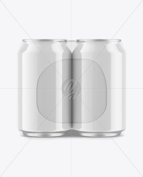 4 Glossy Cans Pack in Shrink Wrap Mockup