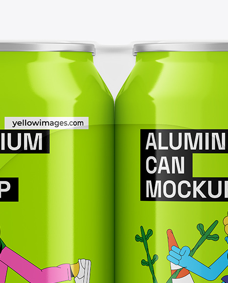 4 Glossy Cans Pack in Shrink Wrap Mockup