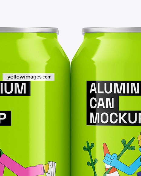 4 Glossy Cans Pack in Shrink Wrap Mockup