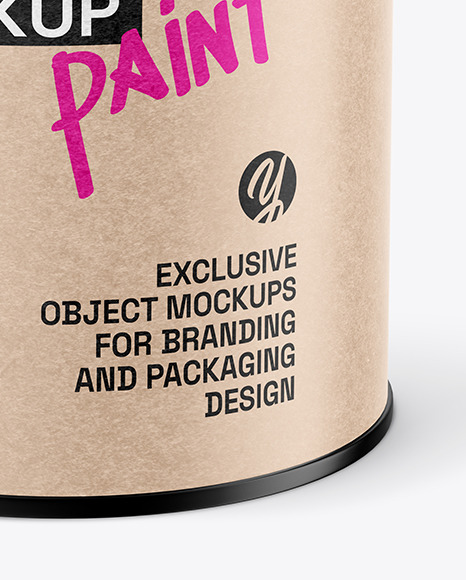 Paint Can w/ Kraft Paper Label Mockup