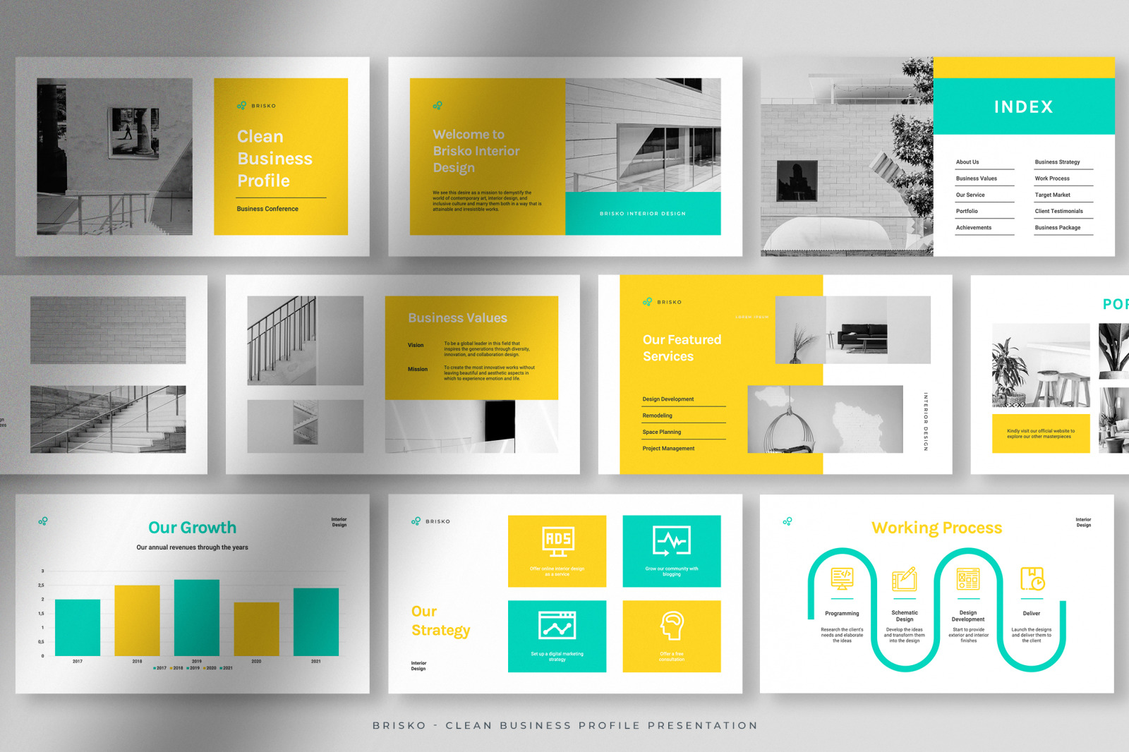 Brisko – White and Yellow Clean Business Profile Presentation