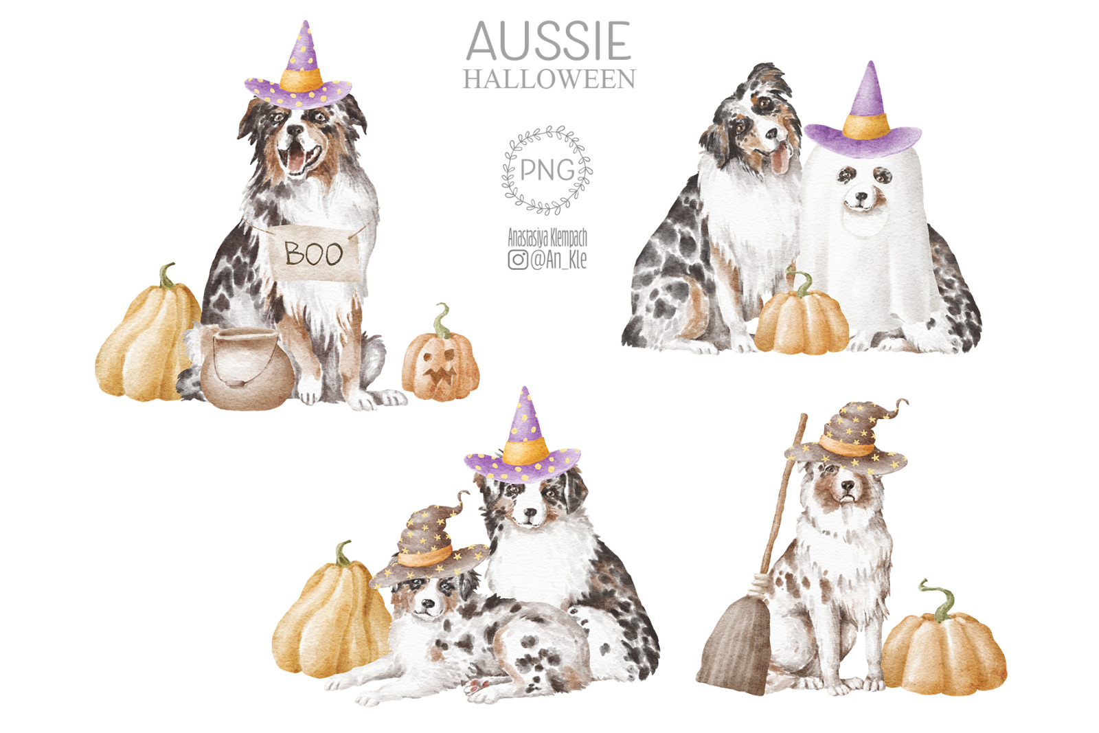 Aussie dog clipart bundle