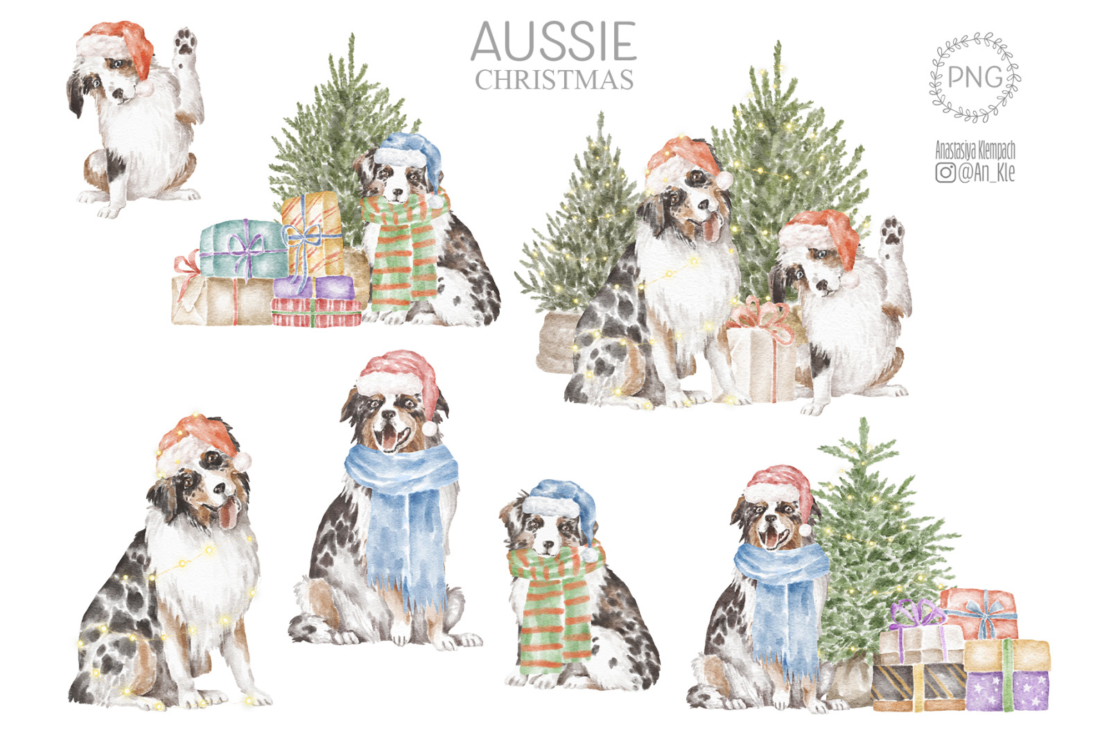 Aussie dog clipart bundle