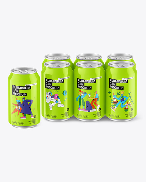 Glossy Drink Cans Set Mockup