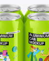 Glossy Drink Cans Set Mockup