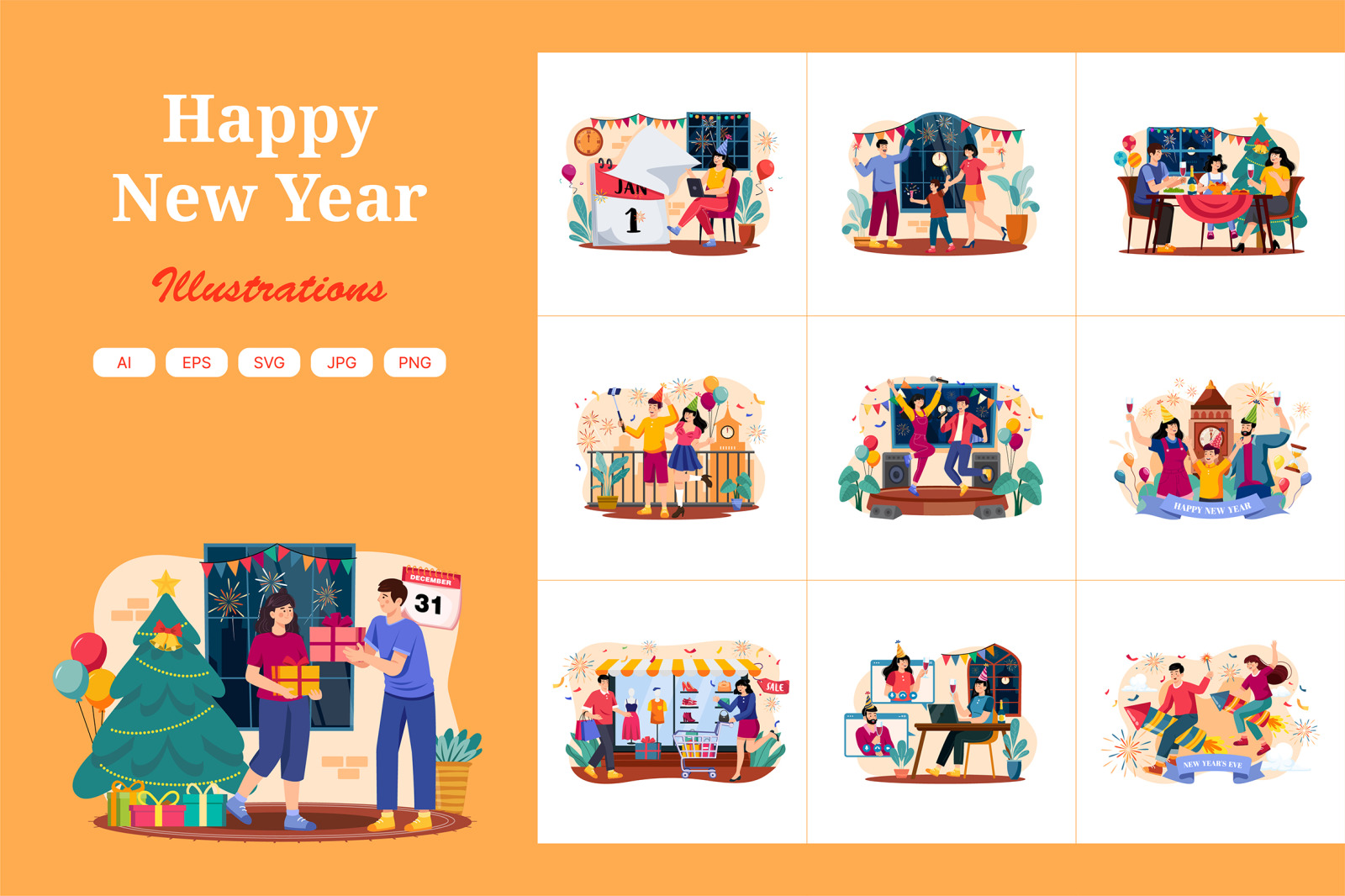 M549_New year’s Eve Illustration Pack