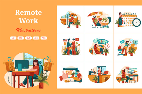 M557_Remote Work Illustration Pack - Home