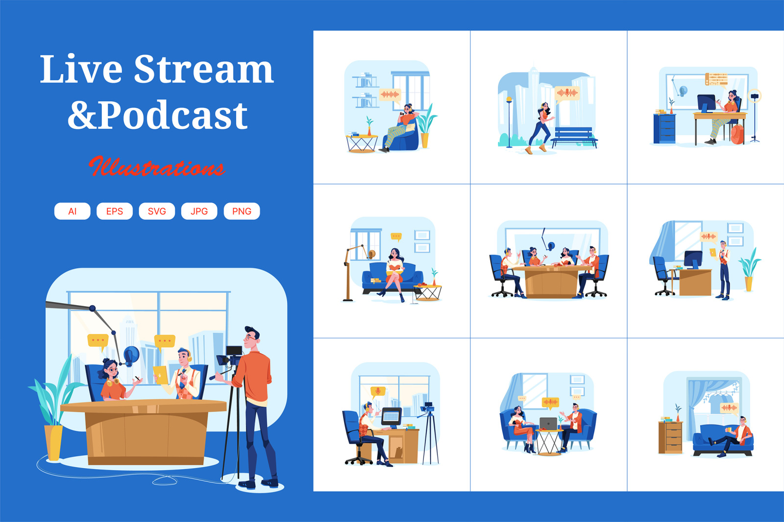 M536_Live Stream &amp; Podcast Illustration Pack