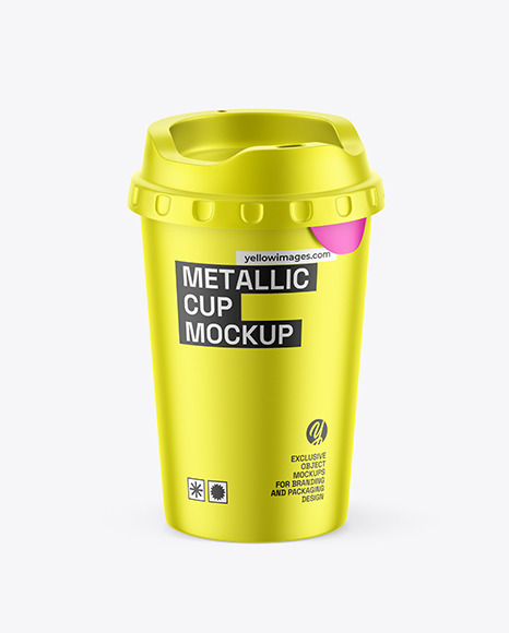 Metallic Cup with Transparent Cap Mockup