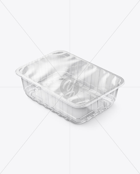 Empty Clear Plastic Tray w/ Transparent Film Cover Mockup