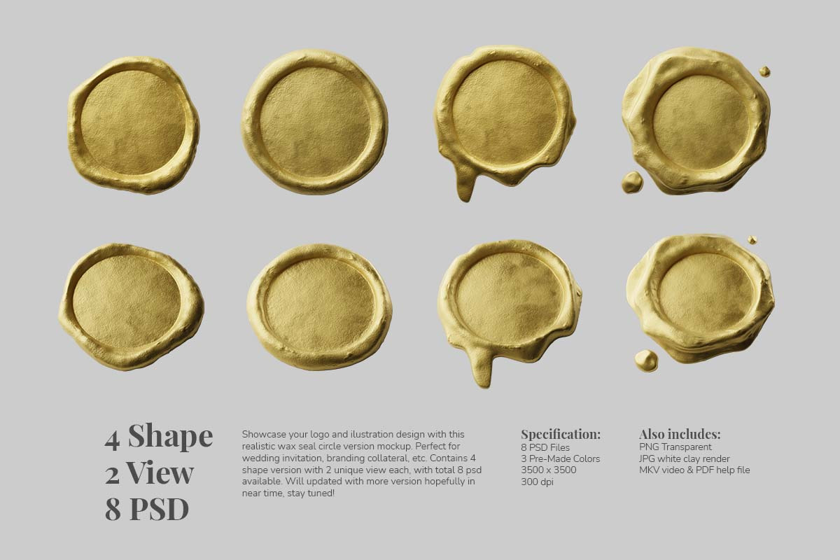Wax Seal Stamp Metallic Circular Version Mockup Pack Wax Seal Stamp Metallic Circular Version Mockup Pack