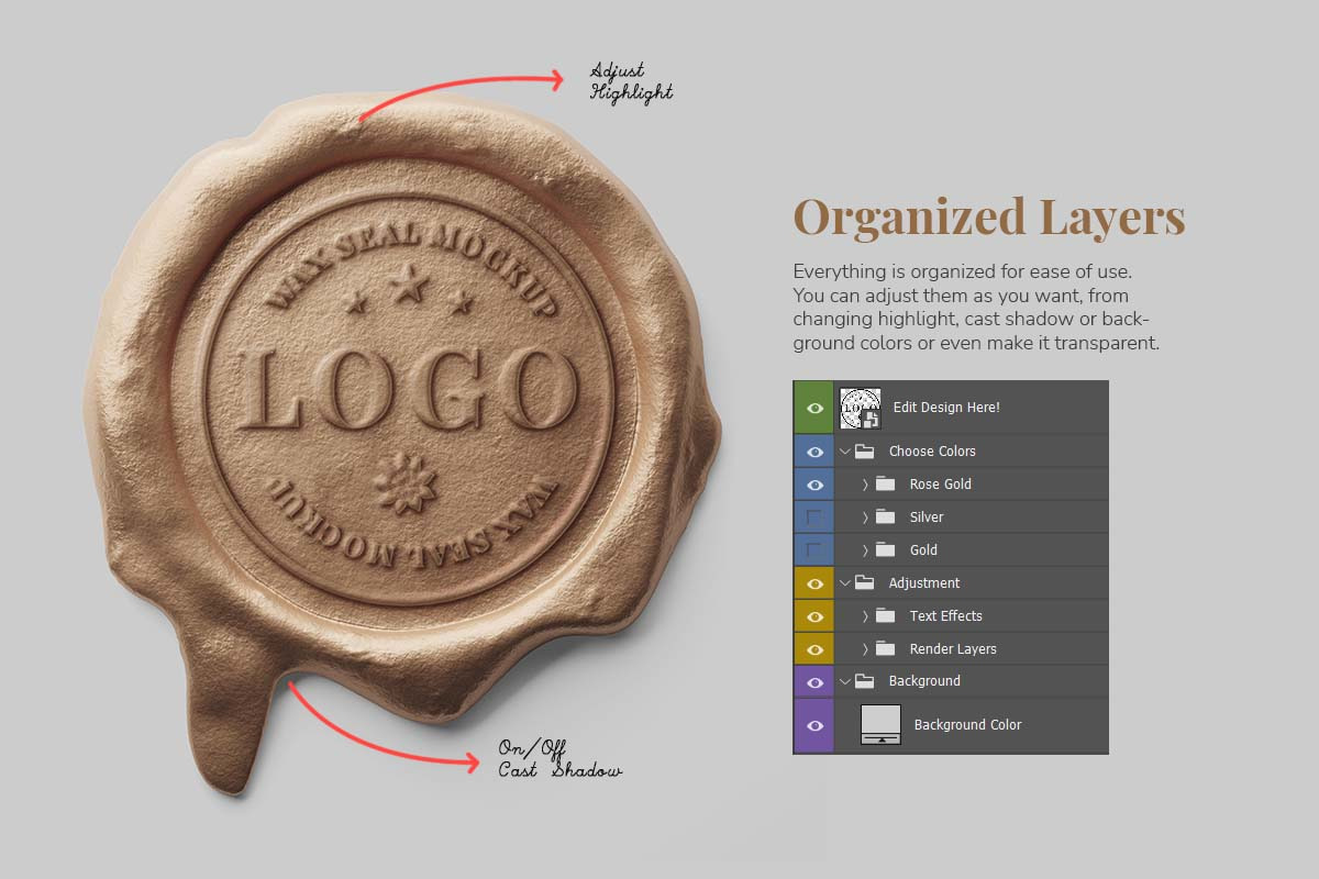 Wax Seal Stamp Metallic Circular Version Mockup Pack