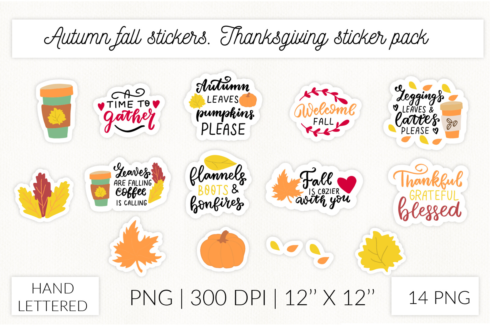 Autumn stickers bundle. Pumpkins stickers, fall stickers Autumn stickers bundle. Pumpkins stickers, fall stickers