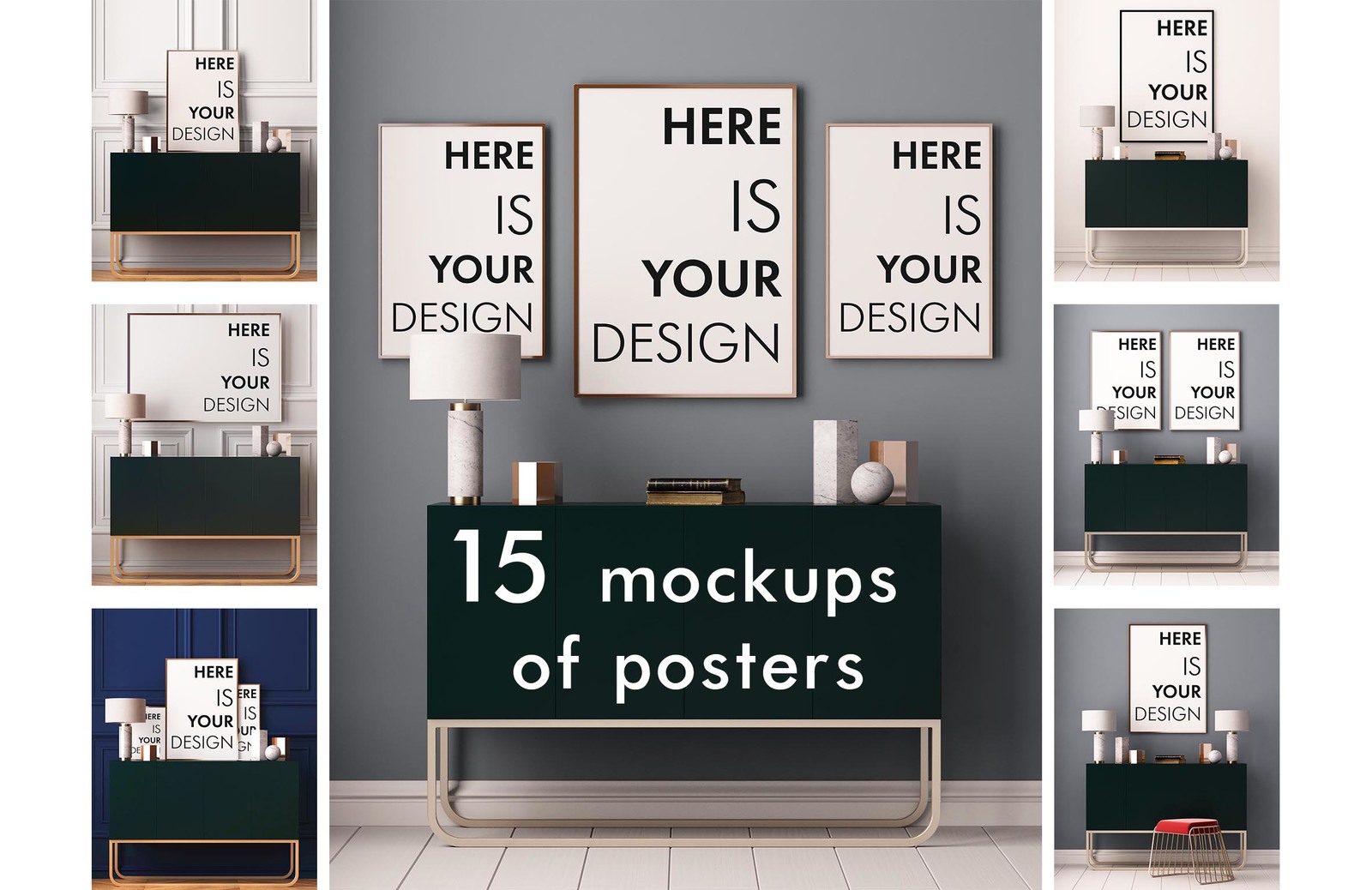 15 mockup of posters in the interior