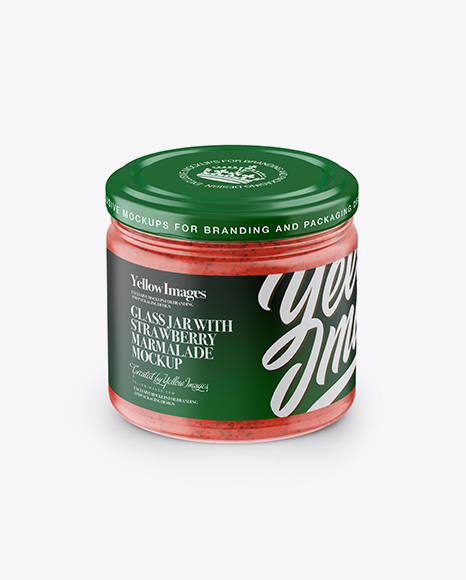 Glass Jar with Strawberry Marmalade Mockup - Front View (High Angle Shot)