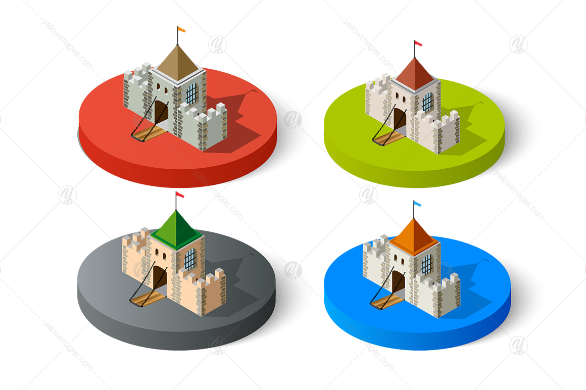 Set of 3D isometric city web icons