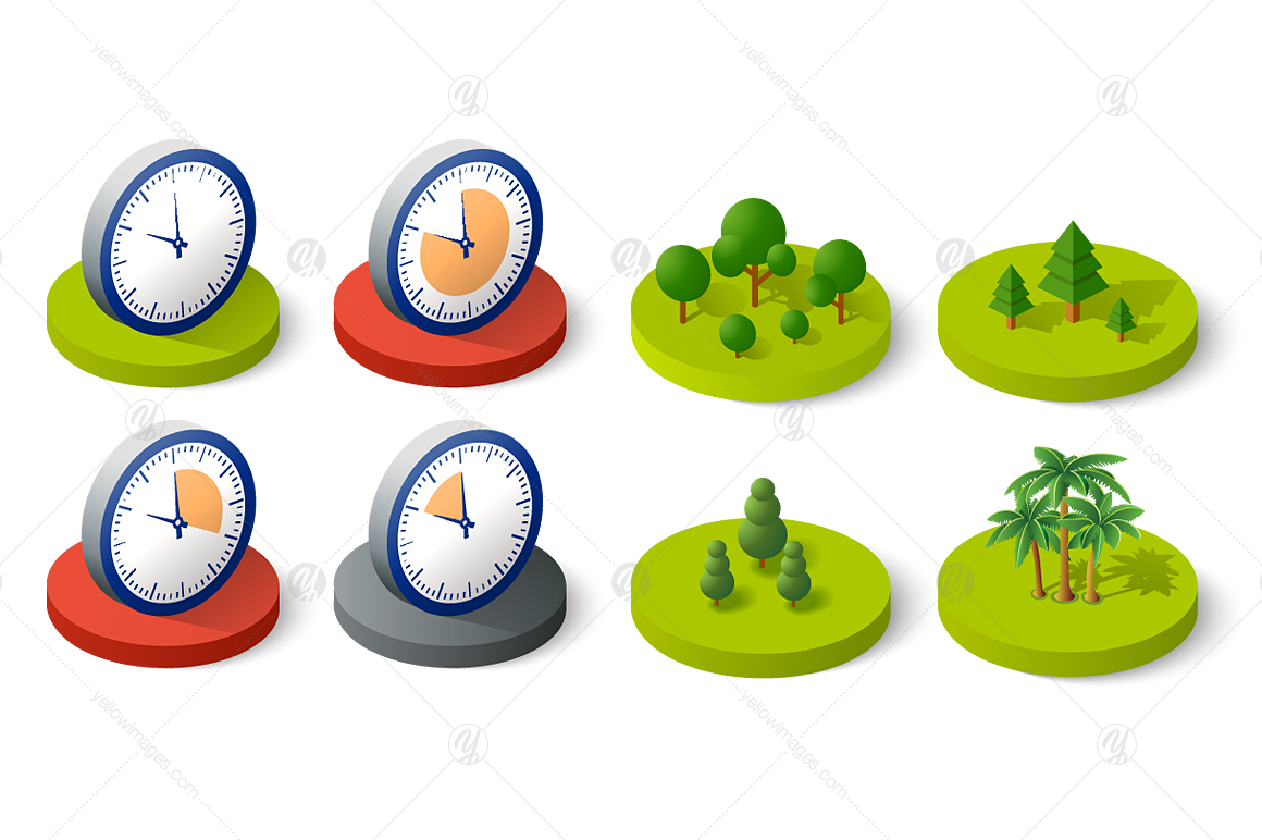 Set of 3D isometric city web icons