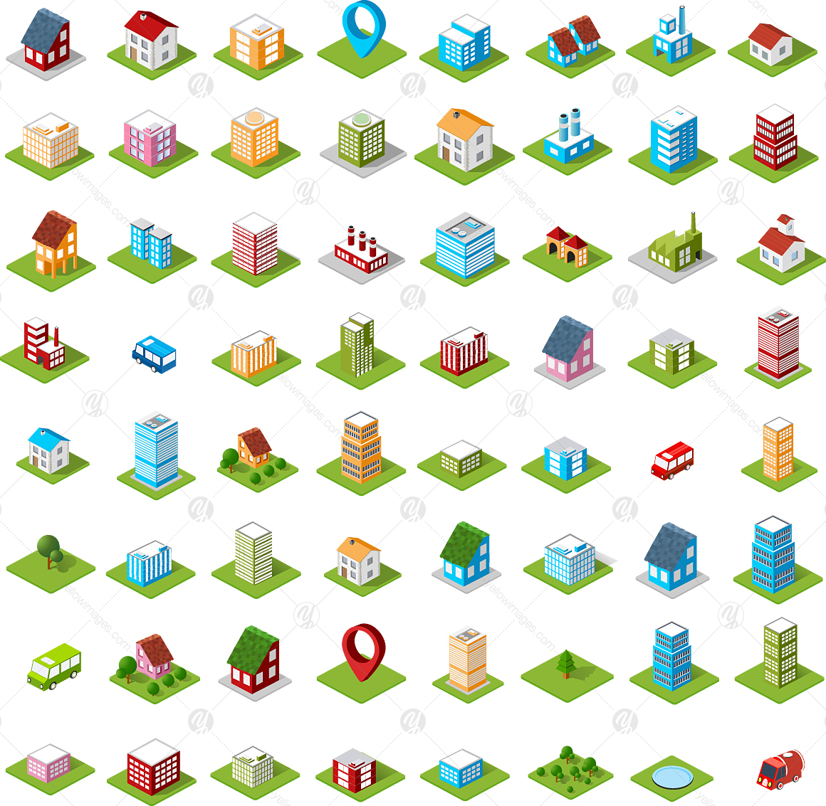 Set of 3D isometric city web icons