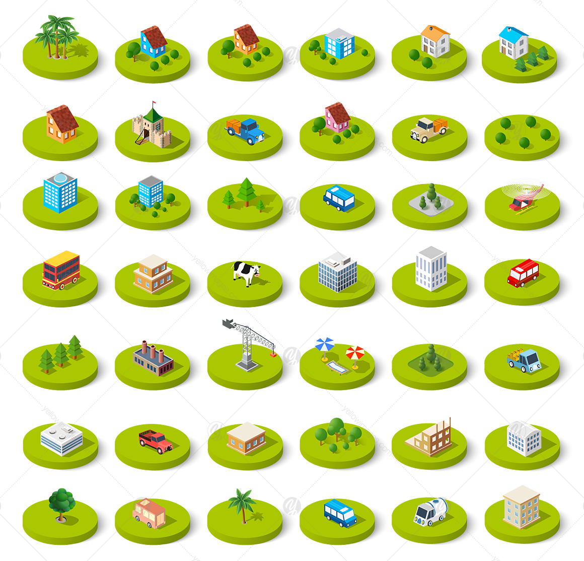 Set of 3D isometric city web icons